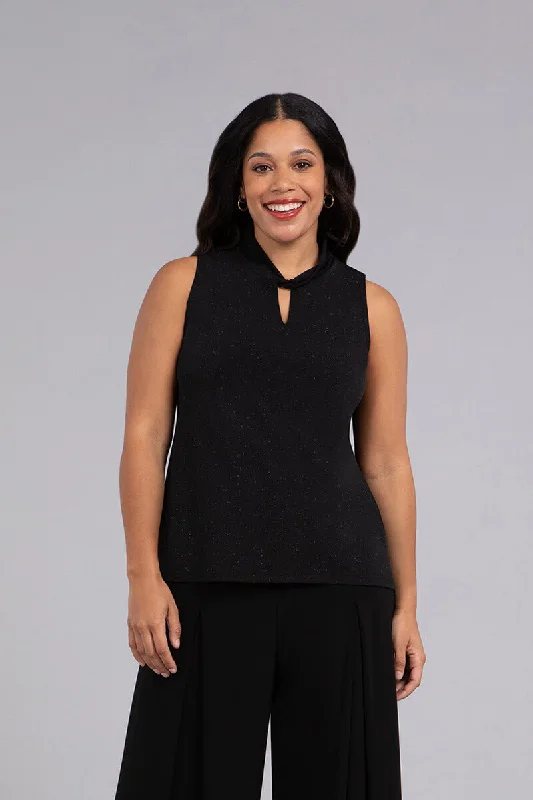 Women's Festive Attire Twist Collar Tank | Black Sparkle