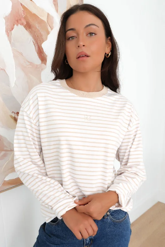 Affordable Online Boutique Taylor Stripe Long Sleeve Tee White Beige