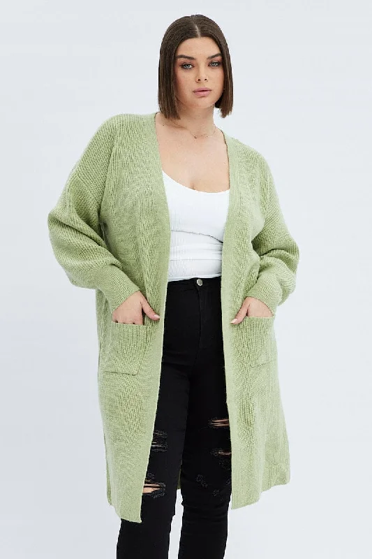 Eclectic Fashion Green Longline Knit Cardigan