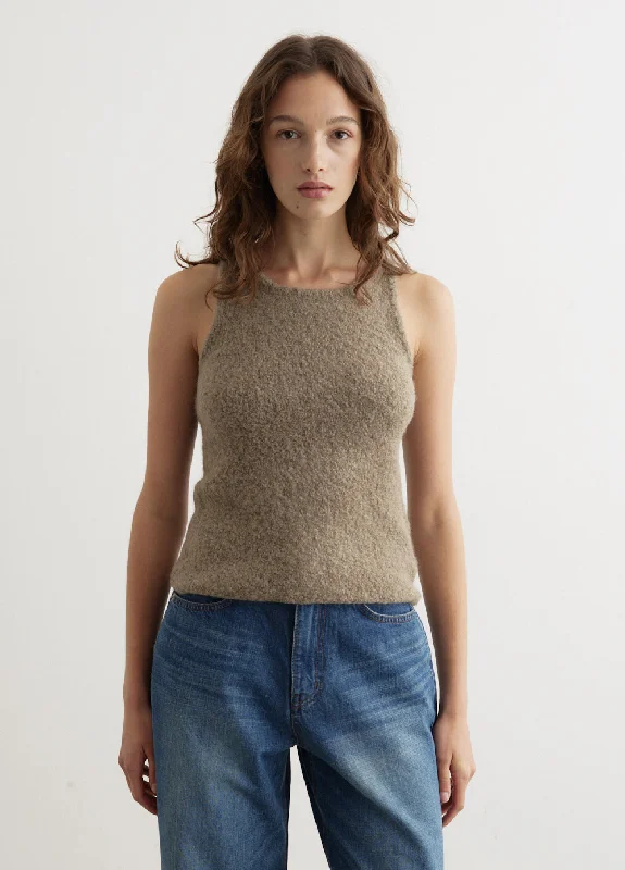 Women's Everyday Attire Fluffy Sleeveless Knit Top