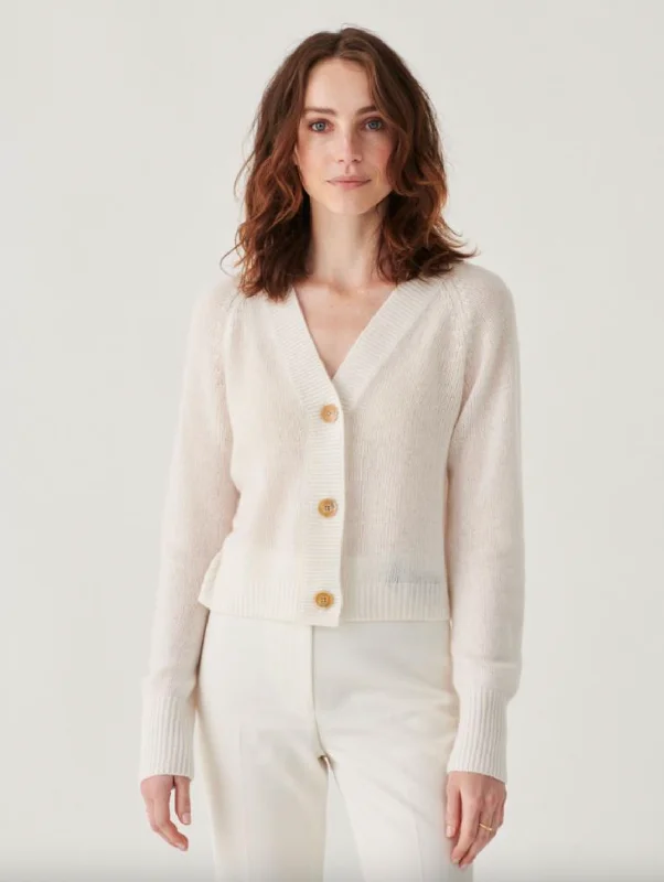 Chic Women's Clothing for Date Nights Cashmere Featherweight Button Cardigan - Soft White