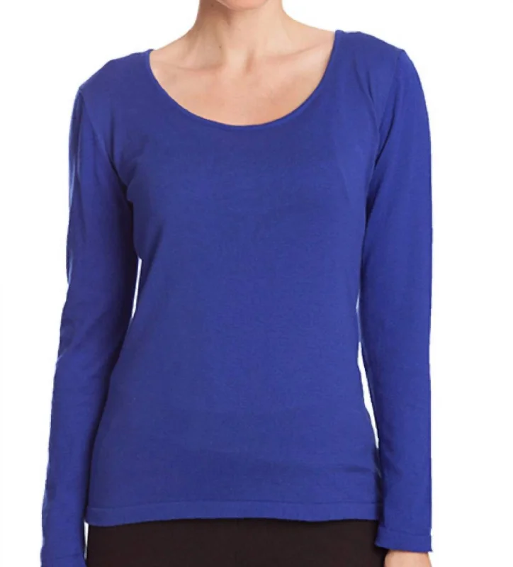 Wardrobe Upgrade Long Sleeve Scoop Neck Top In Cobalt