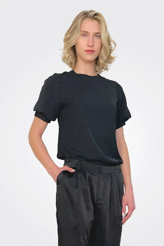 Women's Clothing Dione Pleated Neck Top - Black