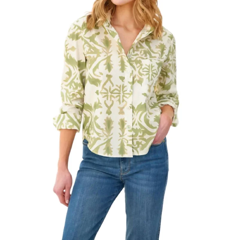 Clothing Store Tile Print Crop Andie Shirt In Sage