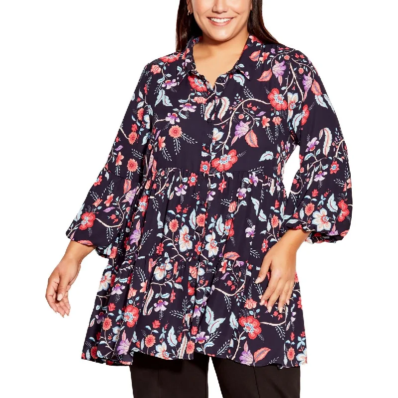 Women's Classic Attire Plus Womens Chiffon Button Down Tunic Top