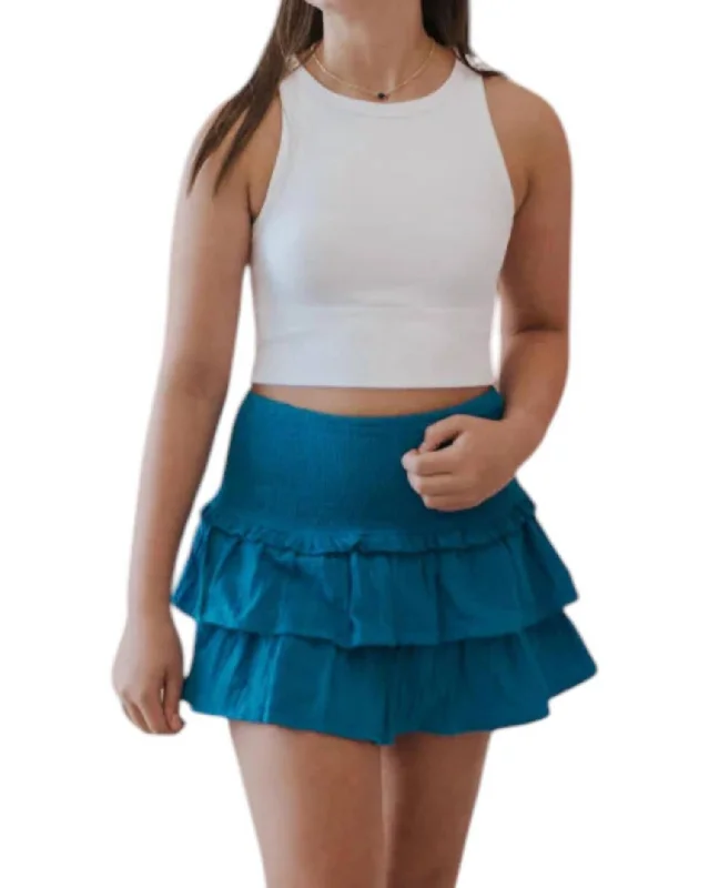 Online Boutiques Best Smocked Waist Ruffle Skort In Blue