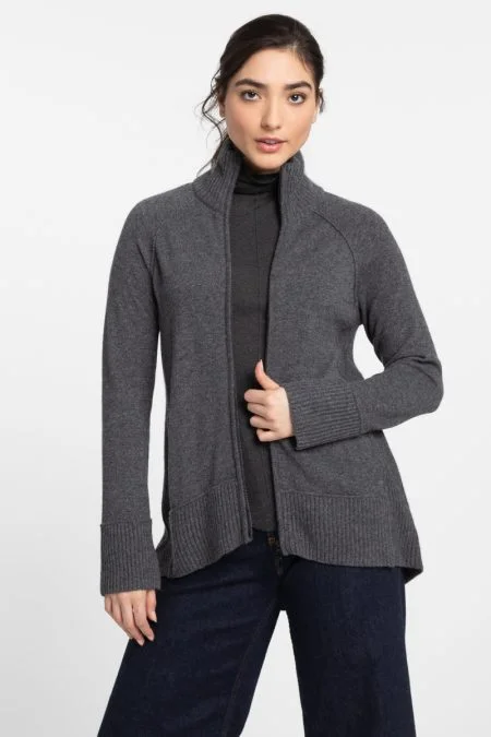 Timeless Classics Kinross Cashmere Sporty Zip Mock Cardigan