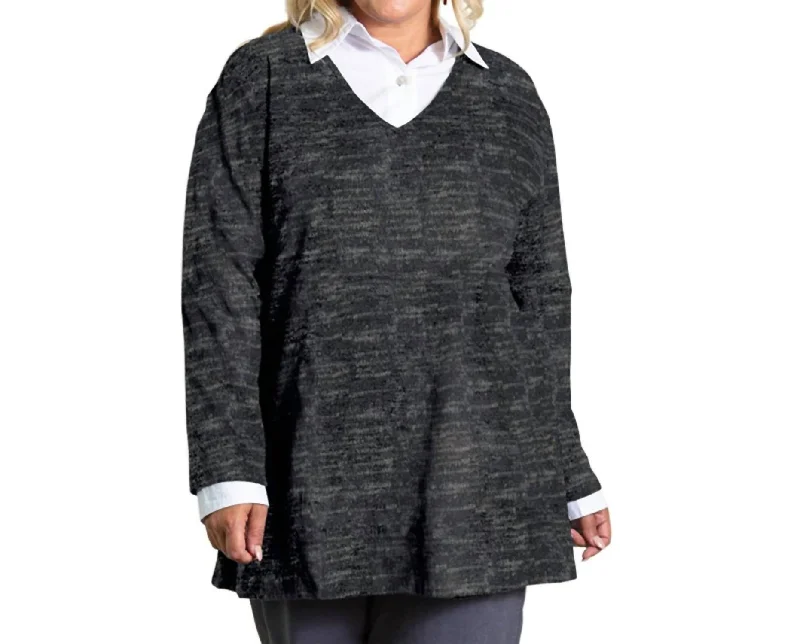 Women's Activewear Garments Brushed Hacci Hampton Long Sleeve Tunic - Plus In Black Grey Heather