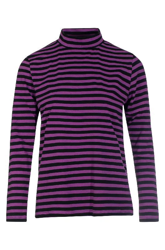 Street Style Fashion Stripe Turtle neck Top | Magenta Black | 6562BR