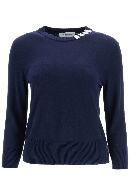 Women's Athletic Garments Thom e Women's blue Cotton Sweatshirt With 4 Stripes Crew Neck